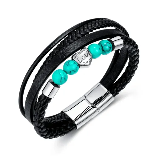 BTM106 Hip Hop Braided Leather Stainless Steel Multi-Layer Love Bracelet