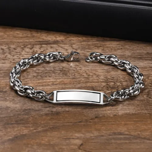 BTM460 Stainless steel men's corroded geometric square frame blackened oil curved bracelet steel color R