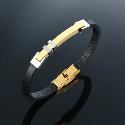BTM463 Stainless steel curved microfiber leather bracelet gold style for men
