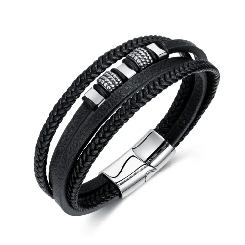 BTM262 Men's stainless steel magnetic clasp multi-layer woven leather bracelet