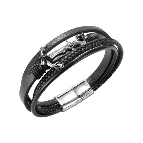 BTM220 Braided Multi-layer Wrap Men's Stainless Steel Leather Bracelet