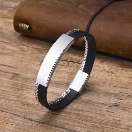 BTM389 Stainless steel magnetic buckle keel chain curved leather bracelet steel color jewelry