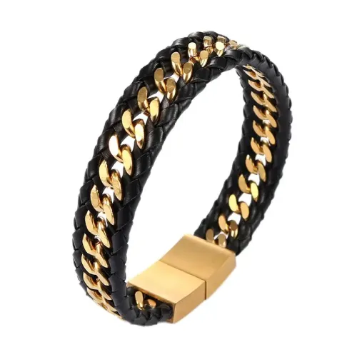 BTM581 Leather rope titanium steel bracelet men's stainless steel bracelet jewelry