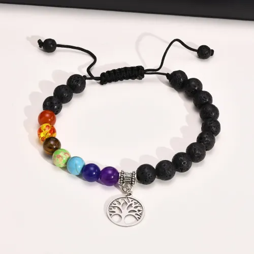 BTM430 Stainless Steel Volcanic Stone Beaded Braided Adjustable Men's Strap Bracelet Jewelry