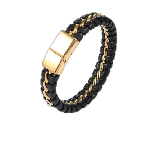 BTM580 Punk Leather Cord Bracelet Men's Stainless Steel Bracelet Jewelry