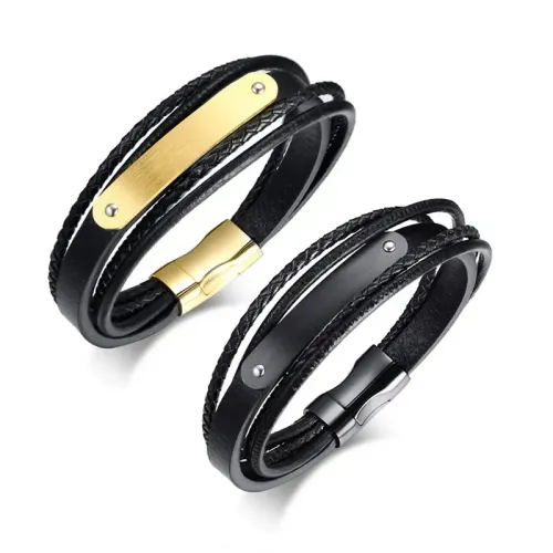 BTM375 Stainless steel leather bracelet 21CM stainless steel bracelet jewelry curved leather bracelet