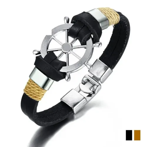 BTM552 Jewelry alloy helm  rope black brown men's bracelet