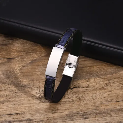BTM437 Men's leather bracelet stainless steel curved embossed pattern PU leather bracelet leather bracelet