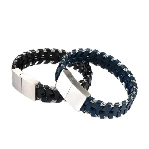 BTM583 Leather rope titanium steel bracelet men's stainless steel bracelet jewelry
