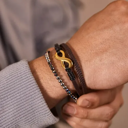 BTM272 Year Colored Black Gallstone Woven Multi-Layered Leather Bracelet