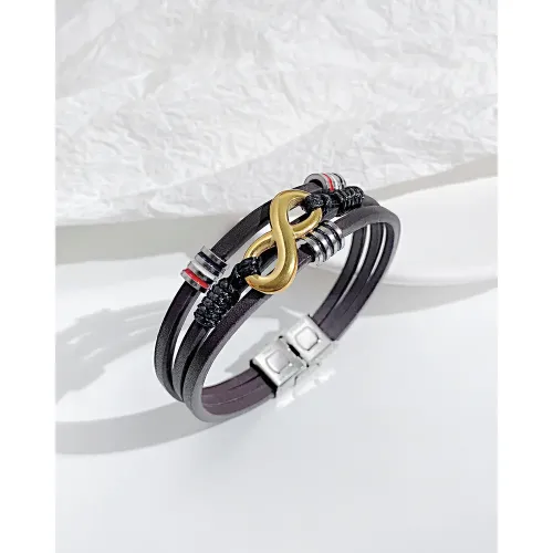BTM169 Brown titanium steel men's multi-layer leather bracelet leather bracelet