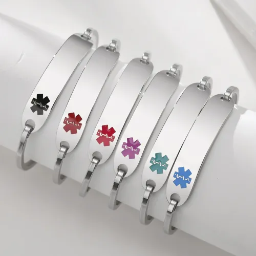 BTM364 Stainless steel curved corrosion medical logo bracelet steel color 65CM men's and women's bracelet medical engraving