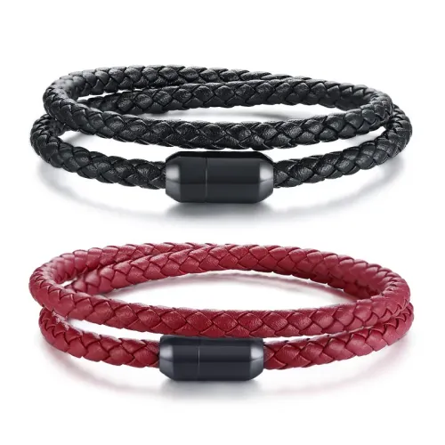 BTM362 39MM stainless steel two-turn black leather magnet buckle bracelet style men's bracelet
