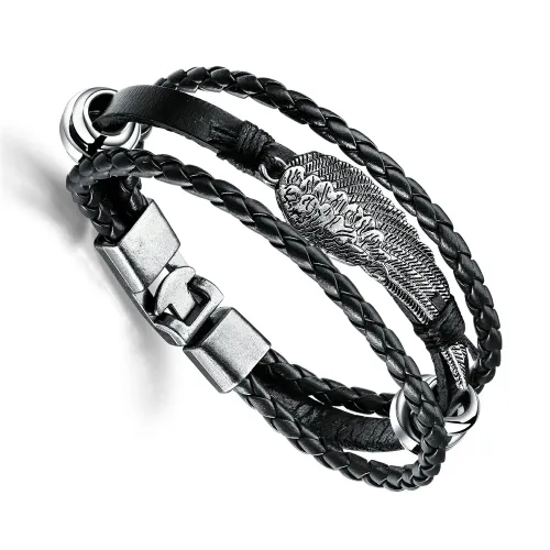 BTM260 Feather hip-hop punk braided multi-layer leather bracelet for men