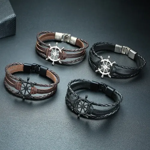 BTM438 Launched alloy buckle rudder leather bracelet black men's bracelet