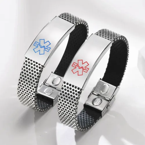 BTM502 Engravable charms stainless steel curved mesh strap medical logo bracelet bracelet