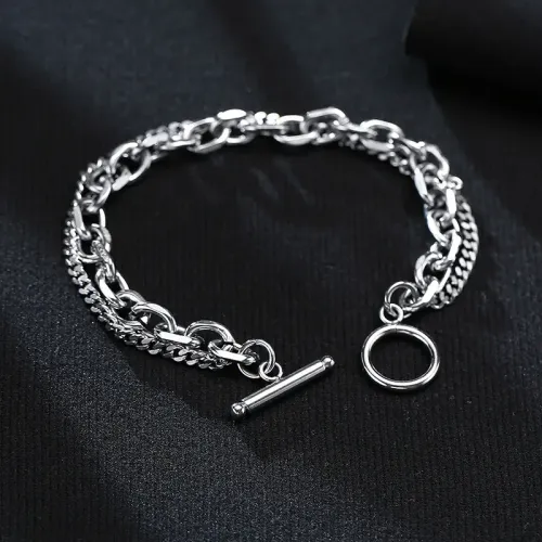 BTM516 Jewelry stainless steel angle chain grinding chain double layer bracelet steel color men's multi-layer titanium steel OT buckle
