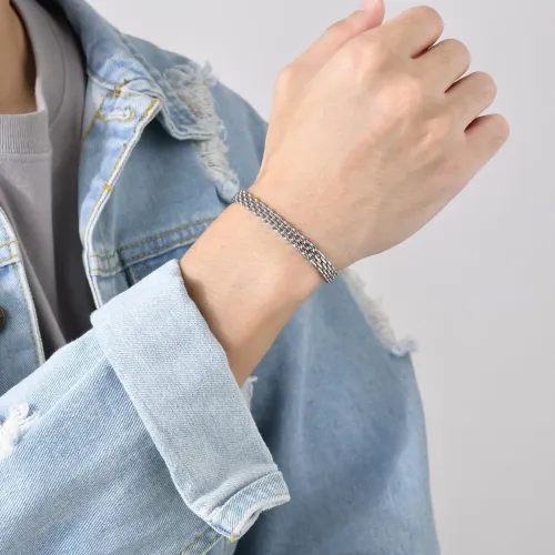 BTM510 Men's Titanium Steel Wide Bracelet Steel Color Jewelry