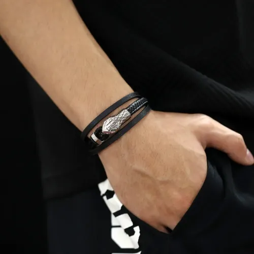 BTM227 woven leather titanium steel python bracelet for men