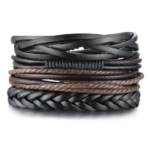 BTM478 Jewelry Men's Bracelet PU Leather Braided Adjustable Bracelet Four-piece Set Style Jewelry