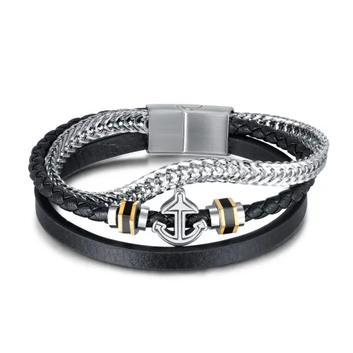 BTM249 Stainless steel anchor leather bracelet woven multi-layer bracelet for men