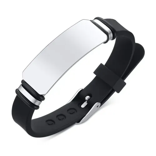 BTM472 Silicone jewelry men's stainless steel curved silicone bracelet curved leather cord bracelet bracelet with engraving
