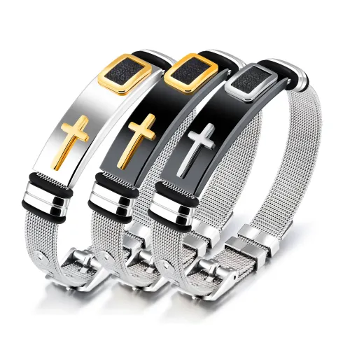 BTM172 Single product titanium steel mesh bracelet bracelet cross men's wrist strap adjustable