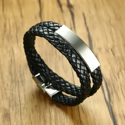 BTM560 Same style stainless steel curved PU double circle bracelet black men's bracelet