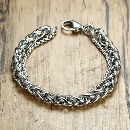 BTM385 Style Men's Titanium Steel Double Layer Chain Bracelet Style Jewelry Mix