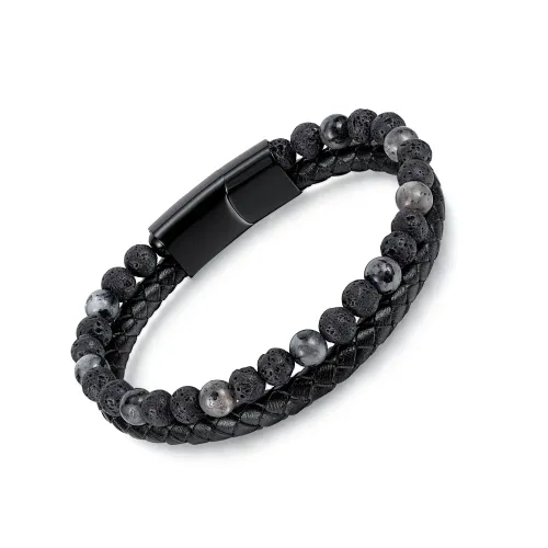 BTM265 Volcanic Stone Beaded Bracelet Multi-Layered Men's Leather Cord Braided Leather Bracelet