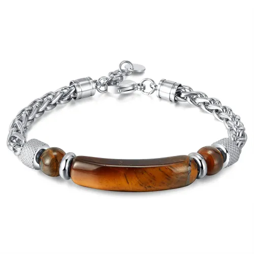 BTM325 Stainless steel chain spliced tiger eye stone titanium steel men's bracelet
