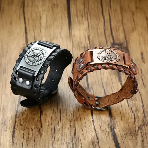 BTM567 Jewelry leather bracelet curved brand Viking Thor hammer symbol bracelet brown black men