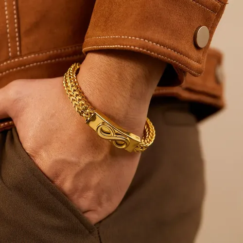 BTM329 Stainless Steel Infinity Figure 8 Gold Plated Magnetic Clasp Men's Bracelet