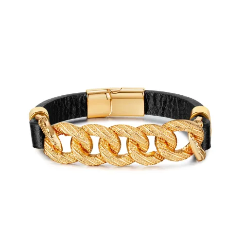 BTM164 Hip hop style stainless steel men's magnetic buckle leather bracelet