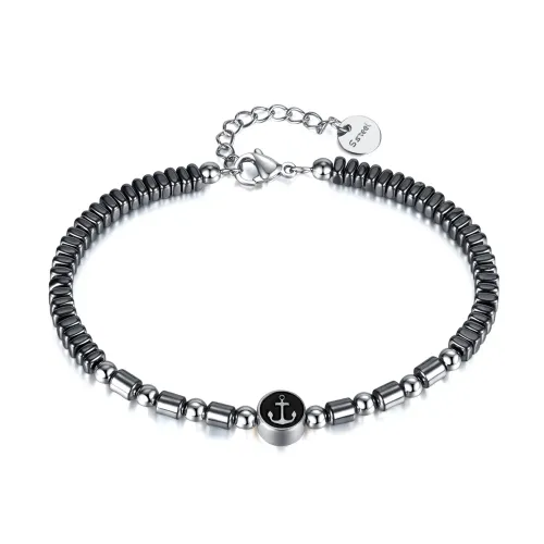 BTM214 Black Gallstone Stainless Steel Anchor Bracelet for Men
