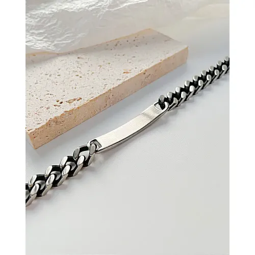 BTM225 Curved glossy stainless steel Cuban chain men's bracelet