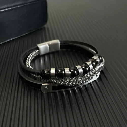 BTM307 made Black Asymmetrical Magnetic Clasp Leather Bracelet Multi-layered Men's Braided Leather Bracelet