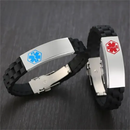 BTM535 Stainless Steel Curved Corrosion Red Blue Medical Logo Silicone Bracelet Men's Bracelet