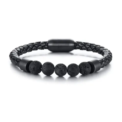 BTM444 Shenzhen titanium steel jewelry men's microfiber leather volcanic stone leather bracelet