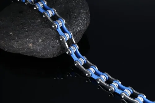 BTM507 Bracelet titanium steel blue sticky diamond motorcycle chain men's bicycle chain