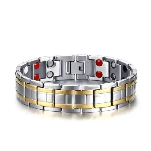 BTM539 Magnetic jewelry stainless steel gold double row magnet stone bracelet men's jewelry T