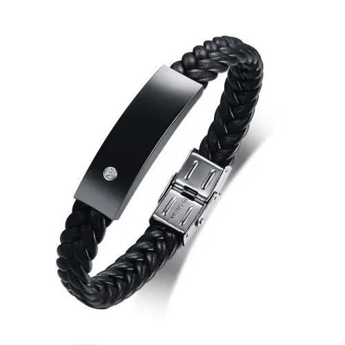 BTM520 Stainless steel leather bracelet men's microfiber leather rhinestone curved bracelet jewelry bracelet