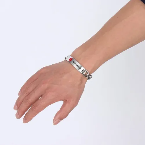 BTM358 Stainless Steel Bent Corrosion English PACEMAKER Bracelet BLOODTHINNER Steel Color Jewelry
