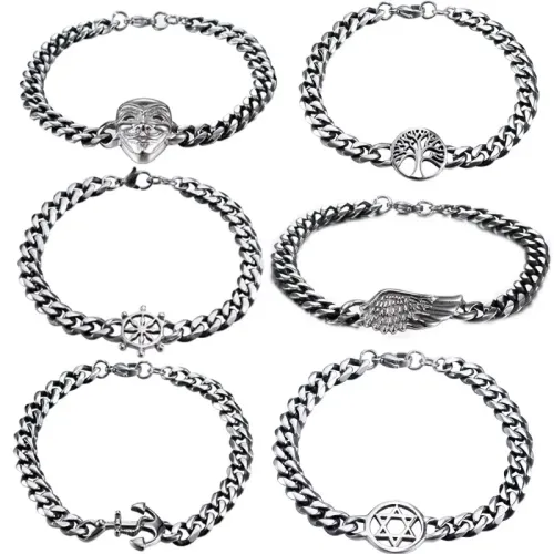 BTM570 Anchor titanium steel men and women tree of life bracelet punk lion animal no