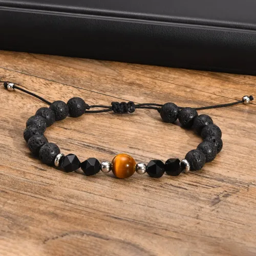 BTM442 Men's jewelry tiger eye stone faceted agate volcanic stone braided adjustable bracelet for men