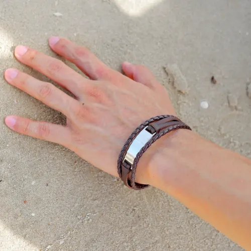 BTM104 Men's leather bracelet multi-layer braided leather bracelet multi-color can be engraved