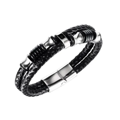 BTM194 Braided stainless steel leather cord punk magnetic buckle bracelet for boyfriend