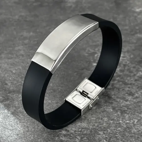 BTM302 Hip hop style silicone bracelet stainless steel glossy men's bracelet