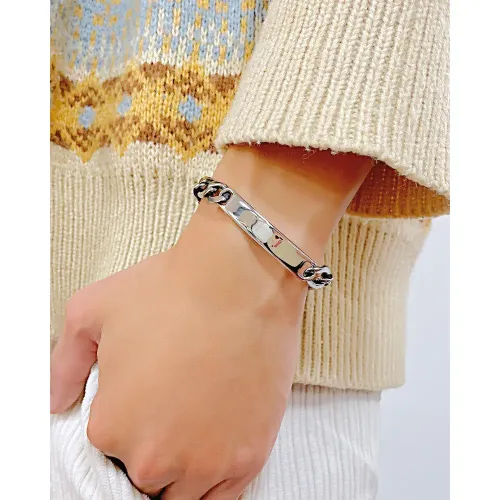 BTM224 Men's Titanium Steel Curved Plates Glossy Cuban Chain Bracelet