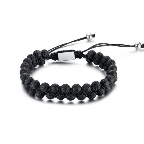 BTM454 Listed stainless steel accessories volcanic stone braided adjustable  strap black men's style